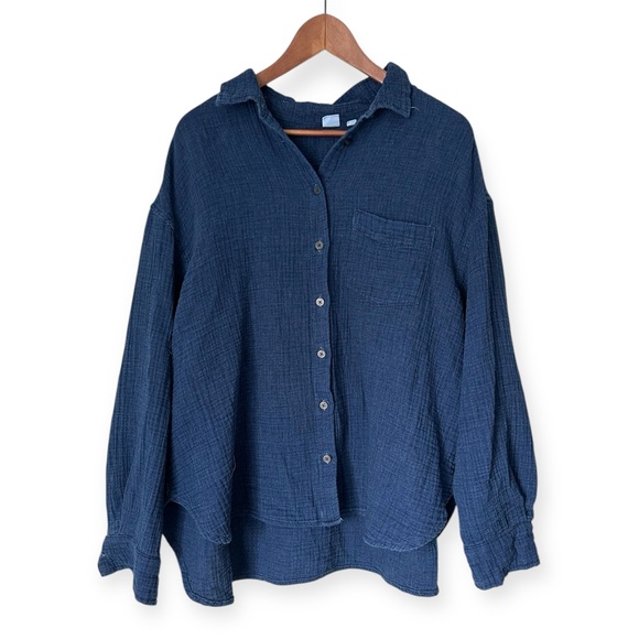 GAP Denim Navy Gauze Button-Up Shirt and Pants Matching Set Size Xl - Picture 2 of 8